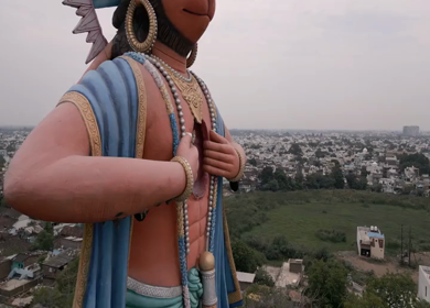 Aerial View of Giant Hanuman Statue and Hindu Temple in Jabalpur, India