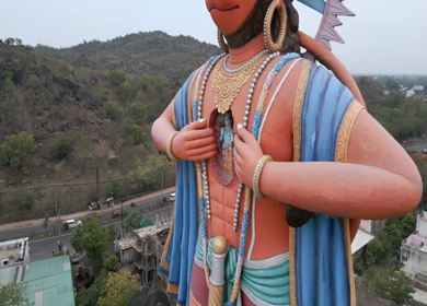 Aerial View of Giant Hanuman Statue and Hindu Temple in Jabalpur, India