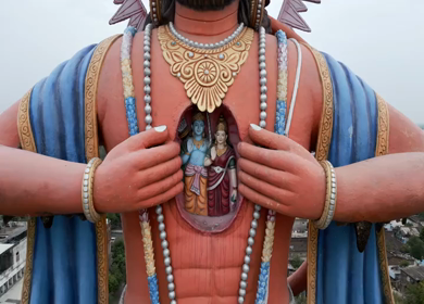 Aerial View of Giant Hanuman Statue and Hindu Temple in Jabalpur, India