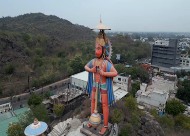 Aerial View of Giant Hanuman Statue and Hindu Temple in Jabalpur, India