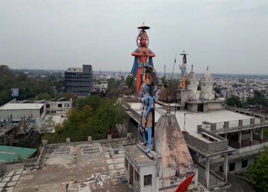 Aerial View of Giant Hanuman Statue and Hindu Temple in Jabalpur, India