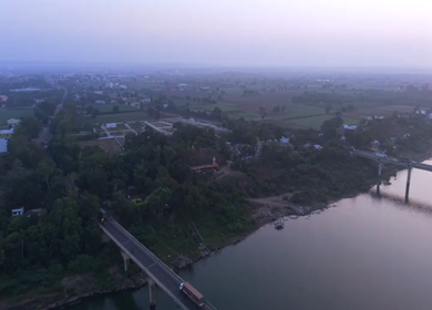 Aerial View of Hanuman Temple near Narmada River Madhya Pradesh, India