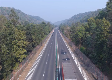 Aerial View of Highway Through Forest in Madhya Pradesh India