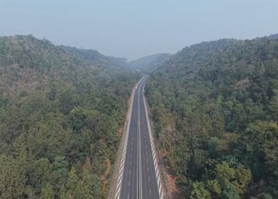 Aerial View of Highway Through Forest in Madhya Pradesh India