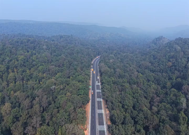 Aerial View of Highway Through Forest in Madhya Pradesh India