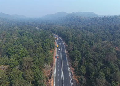 Aerial View of Highway Through Forest in Madhya Pradesh India