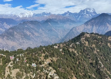 Aerial View of Himalayan Peaks from Deoriatal in Uttarakhand India