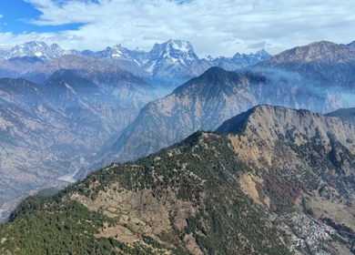Aerial View of Himalayan Peaks from Deoriatal in Uttarakhand India