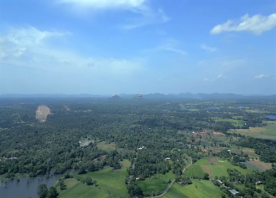 Aerial View of Hiriwadunna Lake with Sigiriya and Pidurangala Rocks Sri Lanka