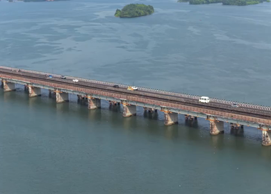 Aerial View of Honnavar Bridge and Backwaters Karnataka