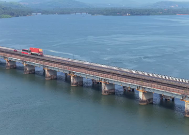 Aerial View of Honnavar Bridge and Backwaters Karnataka