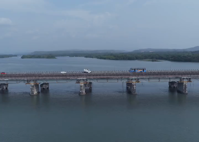 Aerial View of Honnavar Bridge and Backwaters Karnataka