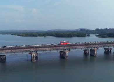 Aerial View of Honnavar Bridge and Backwaters Karnataka