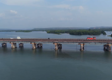 Aerial View of Honnavar Bridge and Backwaters Karnataka