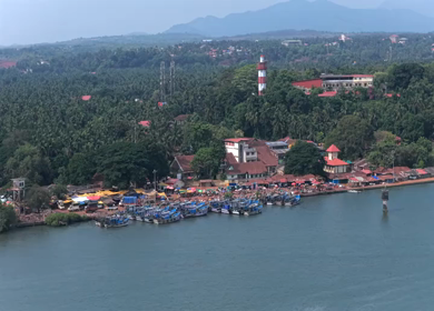 Aerial View of Honnavar Fishing Harbour and Coastal Town Karnataka