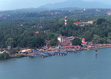 Aerial View of Honnavar Fishing Harbour and Coastal Town Karnataka