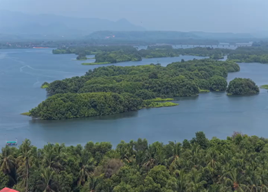 Aerial View of Honnavar Backwaters and Mangrove Islands Karnataka