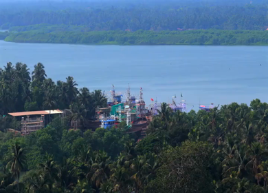 Aerial View of Honnavar Backwaters and Mangrove Islands Karnataka