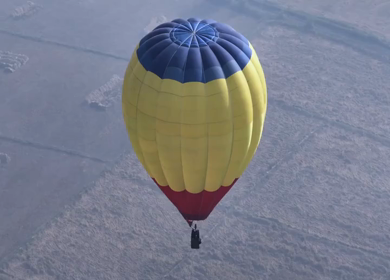 Aerial View of Hot Air Balloon Over Rural Landscape Sanchi Madhya Pradesh