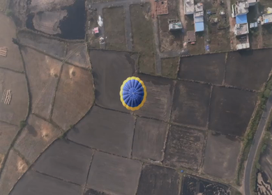 Aerial View of Hot Air Balloon Over Rural Landscape Sanchi Madhya Pradesh