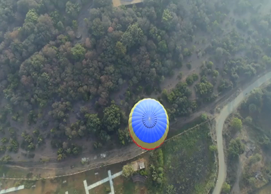 Aerial View of Hot Air Balloon Over Rural Landscape Sanchi Madhya Pradesh