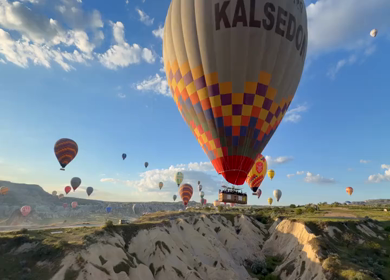4th June 2026 : Aerial View of Hot Air Balloons Flying Over Cappadocia Landscape in Turkey