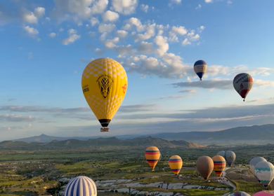 4th June 2026 : Aerial View of Hot Air Balloons Flying Over Cappadocia Landscape in Turkey
