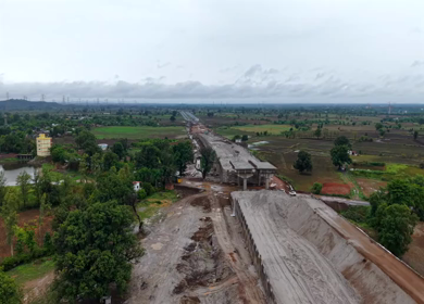 Aerial View of Jabalpur Outer Ring Road Bridge Construction, Madhya Pradesh