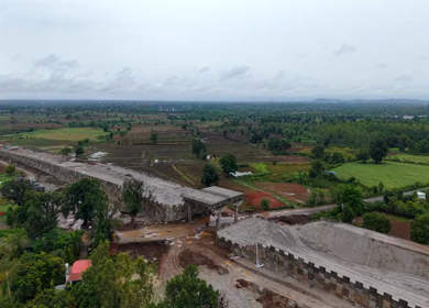 Aerial View of Jabalpur Outer Ring Road Bridge Construction, Madhya Pradesh
