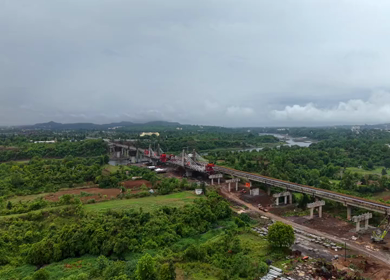 Aerial View of Jabalpur Outer Ring Road Bridge Construction, Madhya Pradesh
