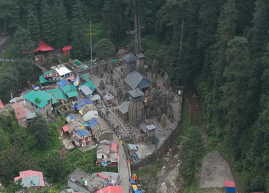 Aerial View of Jageshwar Dham Ancient Stone Temples Amid Dense Deodar Forest, Almora