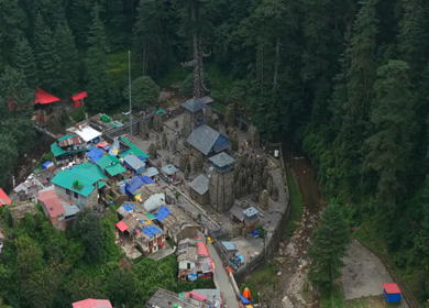 Aerial View of Jageshwar Dham Ancient Stone Temples Amid Dense Deodar Forest, Almora