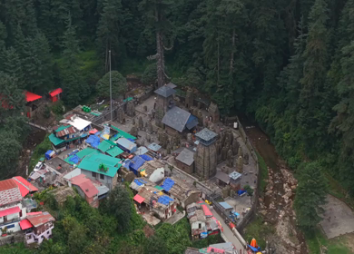 Aerial View of Jageshwar Dham Ancient Stone Temples Amid Dense Deodar Forest, Almora