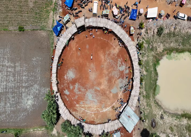 Aerial View of Jallikattu Event Traditional Tamil Bull Taming Sport Tamil Nadu India