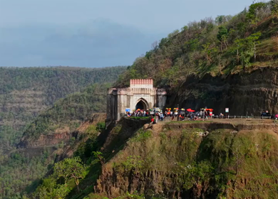 Aerial View of Jam Gate and Hilltop Temple Mhow Madhya Pradesh