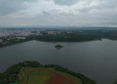 Aerial View of Kaliyasot Dam Reservoir and Bhopal City, Madhya Pradesh, India