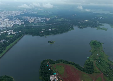 Aerial View of Kaliyasot Dam Reservoir and Bhopal City, Madhya Pradesh, India