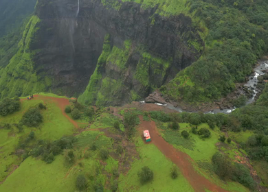 Aerial View of Kalu Waterfall Near Malshej Ghat Maharashtra