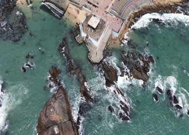 Aerial View of Kanyakumari Coastal Town and Seafront Temples Tamil Nadu India