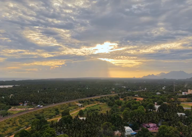 Aerial View of Kanyakumari Landscape with Railway Track at Sunset Tamil Nadu India