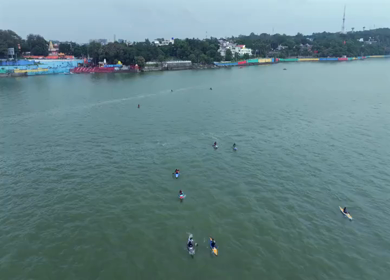 Aerial View of Kayaking on Upper Lake Bhojtal, Bhopal