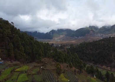 Aerial View of Kedarkantha Trek with Villages and Himalayan Mountains