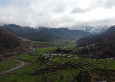 Aerial View of Kedarkantha Trek with Villages and Himalayan Mountains