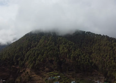 Aerial View of Kedarkantha Trek with Villages and Himalayan Mountains