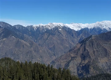 Aerial View of Kedarkantha Winter Trek with Snow Covered Mountains Uttarakhand