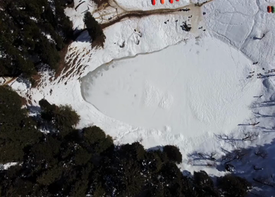 Aerial View of Kedarkantha Winter Trek with Snow Covered Mountains Uttarakhand