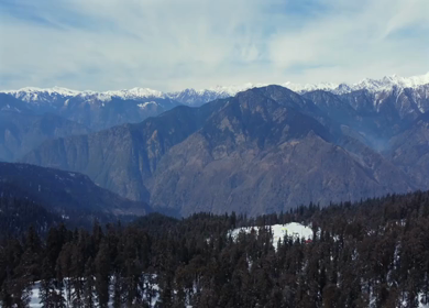 Aerial View of Kedarkantha Winter Trek with Snow Covered Mountains Uttarakhand