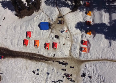 Aerial View of Kedarkantha Winter Trek with Snow Covered Mountains Uttarakhand