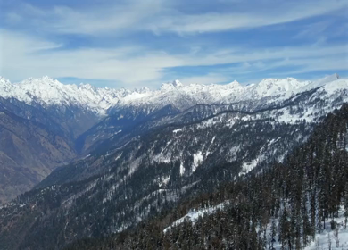 Aerial View of Kedarkantha Winter Trek with Snow Covered Mountains Uttarakhand