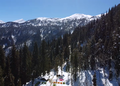 Aerial View of Kedarkantha Winter Trek with Snow Covered Mountains Uttarakhand